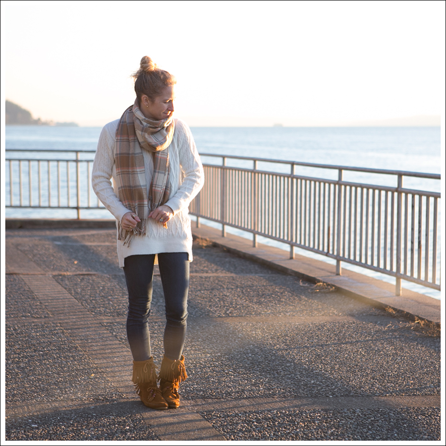 Blog Plaid Blanket Scarf Zara Sweater J Brand Skinny Minnetonka Booties-1